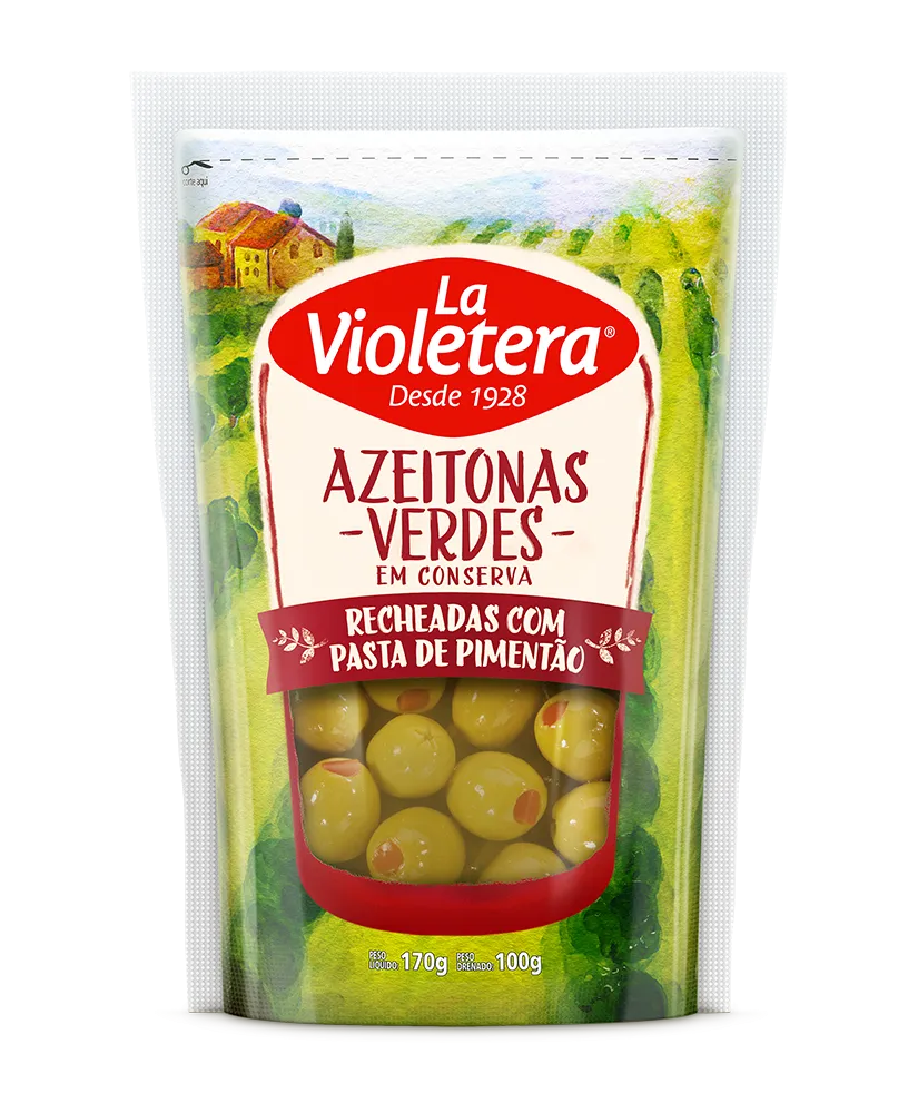 Azeitona Verde Recheada Pasta de Pimentão La Violetera Doy Pack 100g