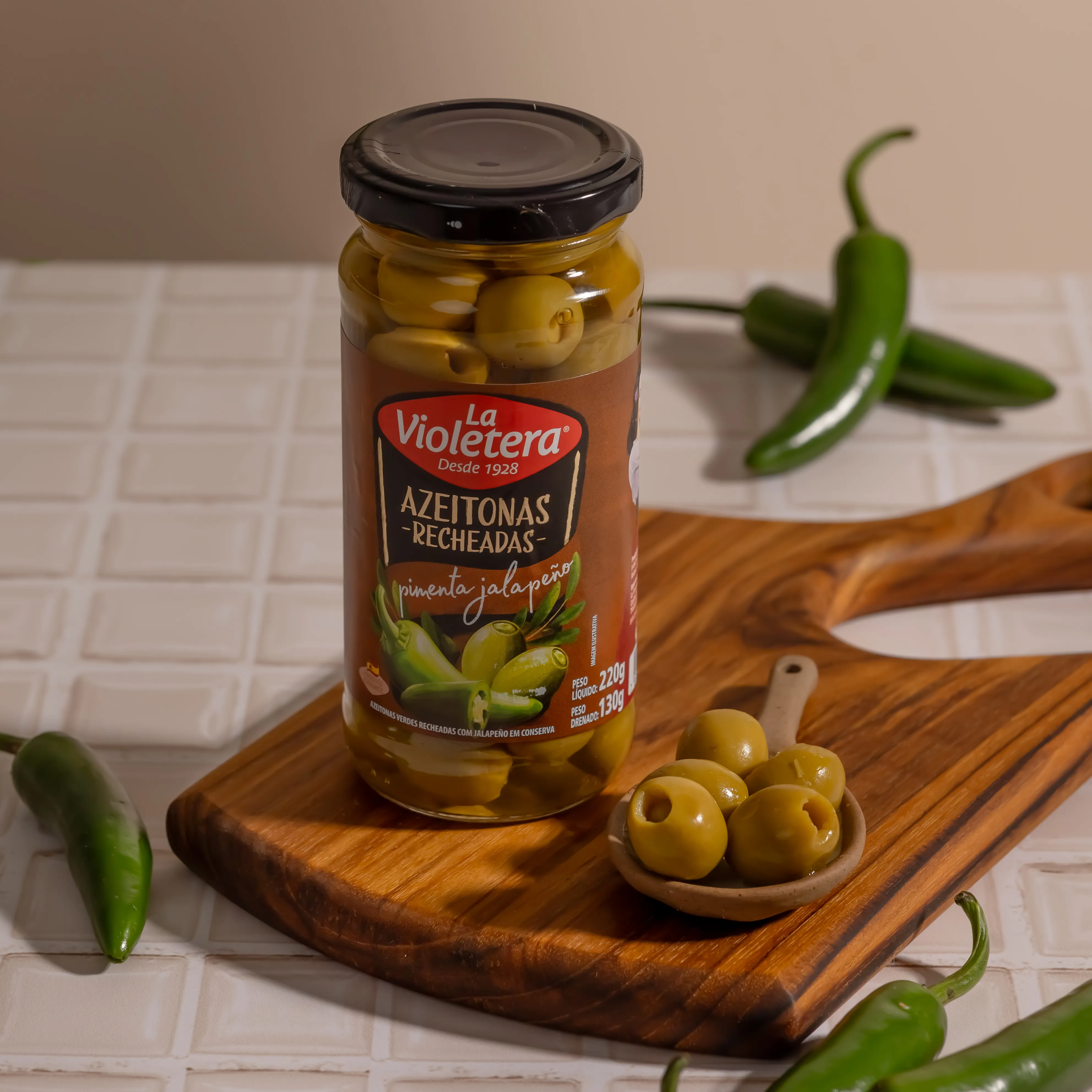 Azeitona Recheada com Pimenta Jalapeño La Violetera 130g