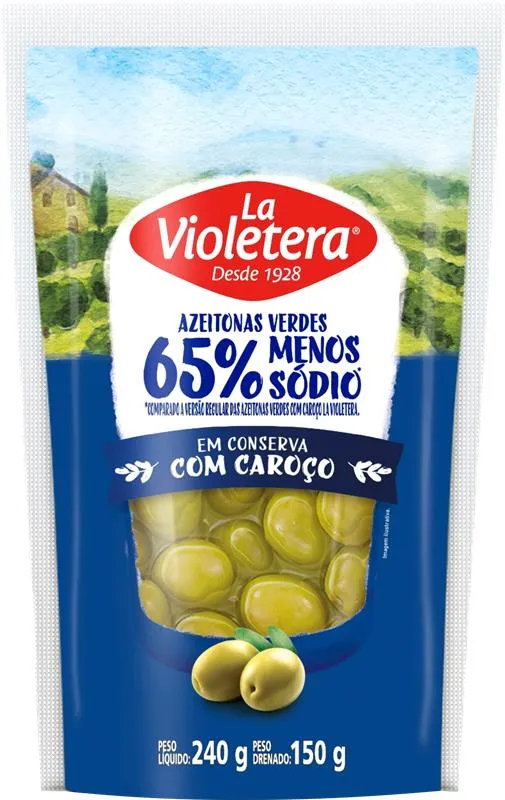Azeitona Menos Sódio Verde Com Caroço La Violetera  150G   