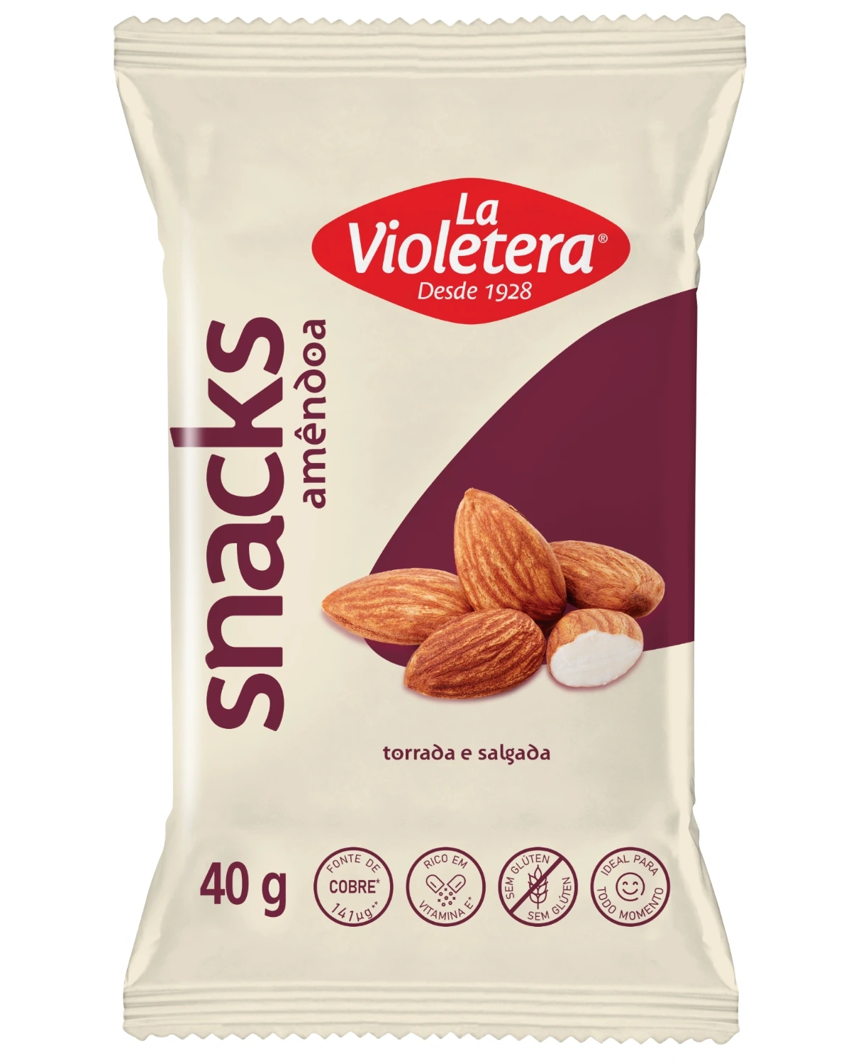 Snack La Violetera Amêndoa Torrada/ Salgada Pacote 40 G