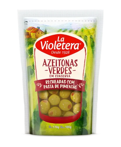 Azeitona Verde Recheada Pasta de Pimentão La Violetera Doy Pack 100g